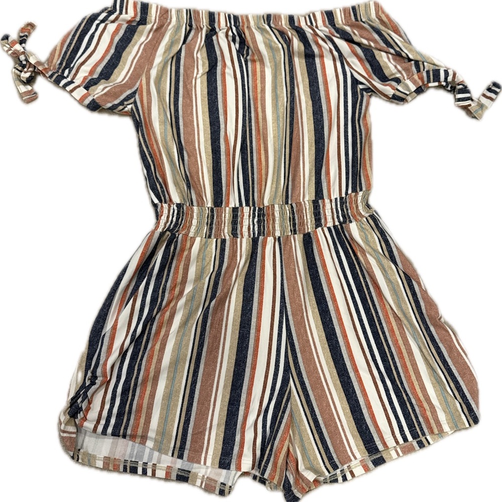 Derek Heart Multicolor Striped Off-Shoulder Romper